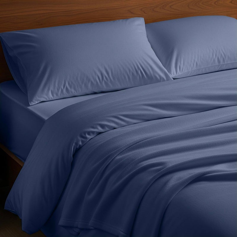 Mellanni Cotton Flannel Sheet Set - Double Brushed for Added Softness & Comfort - Deep Pocket Fitted Sheet up to 16" - 4 Piece Set (Full, Blue) - Image 2